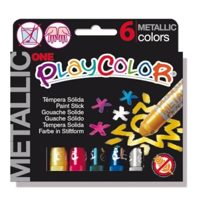Imagen de Tempera solida en barra playcolor escolar caja de 6 colores metalizados surtidos