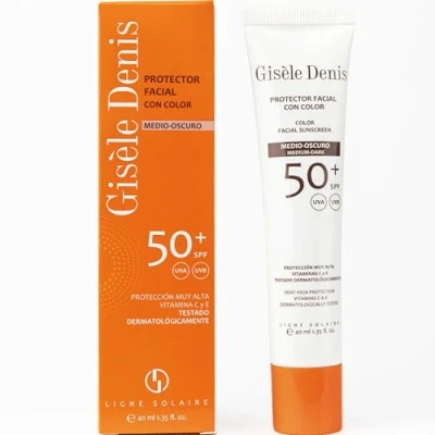 Imagen de GISÈLE DENIS Protector Solar Facial, 40 ml, Protección FPS50+, Crema con Color Medio Oscuro, Cuidado Hidrata y Unifica el Tono de la Piel, para Uso Diario, Bronceado Natural
