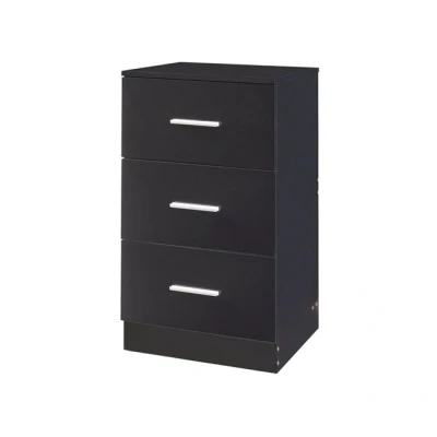 Imagen de [en.casa] Mesilla de Noche con Amplio Espacio Almacenamiento Mesa Auxiliar 3 Cajones Mesita Dormitorio Diseño Atractivo Aglomerado 66x37x35 cm Negro Alto Brillo