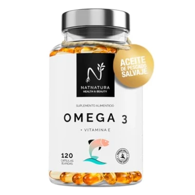 Imagen de Omega 3 máxima concentración EPA 700mg + DHA 500mg Ácidos grasos (2000 mg) Vitamina E a base de aceite pescado salvaje. 120 perlas blandas