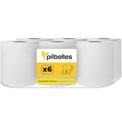 Imagen de PILBELLES Bobina Papel Secamanos Mecha Pasta Laminado Extra Suave Doble Capa 6 Rollos Color Blanco