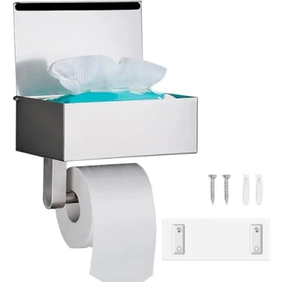 Imagen de GUIGUZI Portarrollos para Papel Higiénico baño Plata Acero Inoxidable Portarollos Higienico con Estante Porta Rollo de Taladro o Autoadhesivo Instalar