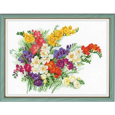 Imagen de Riolis 1561 Freesia Cross Stitch Kit, algodón, Multi de Color, 40 x 30 0, 1 cm