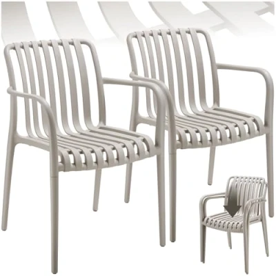 Imagen de TecTake® Sillas Terraza Exterior Apilables, Plástico Resistente, Antideslizante, Fácil de Montar, Muebles Resistentes, Jardin Set 2 con Reposabrazos Gris Topo