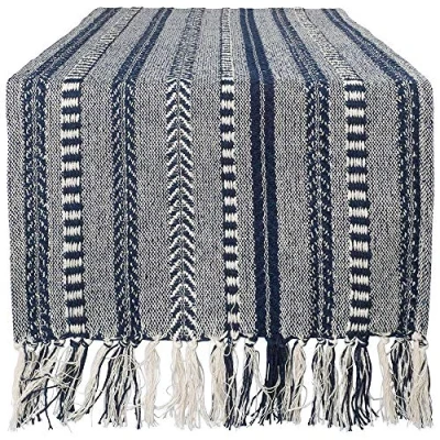 Imagen de DII Farmhouse Braided Stripe Colección de Caminos Mesa, Algodón, Azul Marino, 15x108 (15x113, Fringe Included)