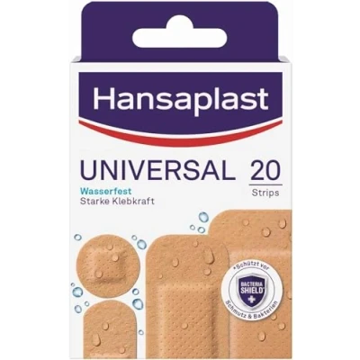 Imagen de Hansaplast tiritas universales (20 tiras), resistentes a la suciedad y al agua, juego de con fuerte fuerza adhesiva protector bacteriano