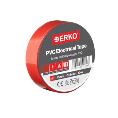Imagen de ERKO Cinta aislante Rojo PVC 15mm x 10m, Reparación de conductos eléctricos, Alta flexibilidad con fuerte adhesión, Resistente a productos químicos, Cloruro Polivinilo