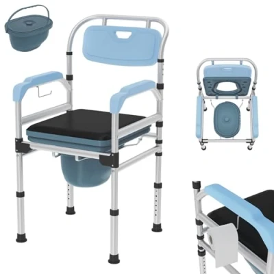Imagen de ACXIN silla de inodoro con altura ajustable, antideslizante, mesita noche, ducha reposabrazos y inodoro, baño