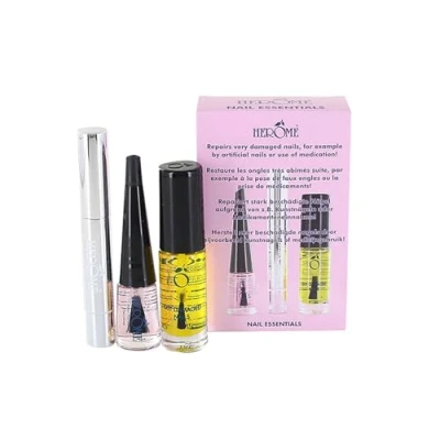 Imagen de Herome Pack Nail Essentials Rosa Tratamiento para Uñas Post Acrílicas y Dañadas, Embarazo. Contiene 1 Endurecedor de Sensibles, Aceite Reparador Uñas, Sérum Cutícula