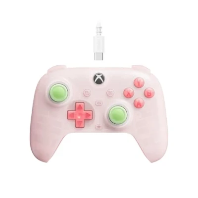 Imagen de 8Bitdo Ultimate Mini Wired Controller for Xbox with RGB Lighting Fire Ring, Hall Effect Joysticks and Triggers, Series XS, One, Windows 10/11 Officially Licensed (Translucent Pink)