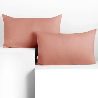 Imagen de DecoKing 2 Fundas de Almohada 50 x 60 cm, algodón, con Cremallera, Color salmón ámbar