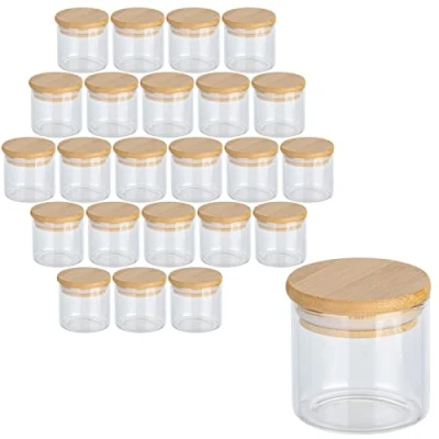 Imagen de gouveo Juego de 24 tarros Almacenamiento 150 ml Vidrio borosilicato, Redondos con Tapa Tarro pequeño 0,15 l para llenar