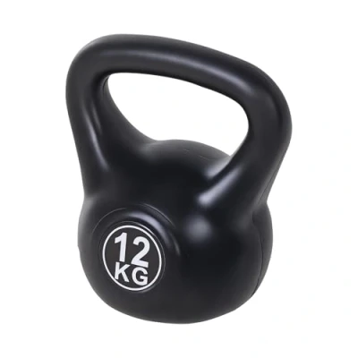 Imagen de HOMCOM Pesa Rusa de 12 kg Kettlebell Fiteness Relleno Arena con Mango Ancho Antideslizante para Ejercicios y Entrenamiento en Casa Gimnasio 27x21x31 cm Negro