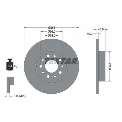 Imagen de TEXTAR PRO 92244303 Disco de freno 251 10 05/10 98 macizo revestido sin perno sujeción rueda, buje rueda FIAT: Tipo Familiar