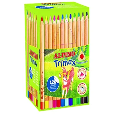 Imagen de Alpino Trimax Economy Pack Lápices de Colores 120 Unidades Madera para Colorear Niños Triangulares Mina Resistente 5,4mm Formato Escolar Estuche