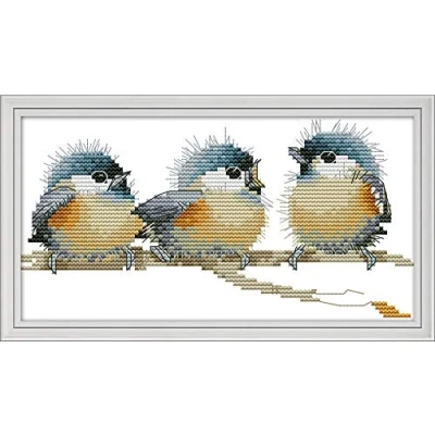 Imagen de Kit de punto cruz, tres pájaros impresionantes, patrones fáciles bordar, suministros Navidad, con estampado o contado (pájaros, estampado)