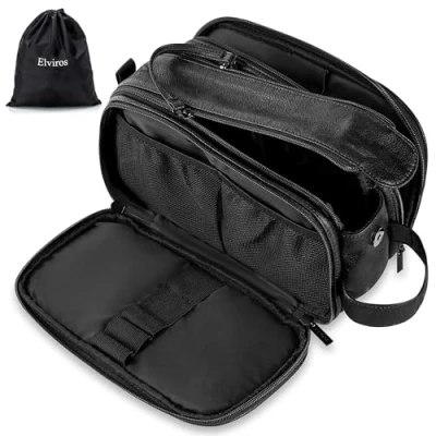 Imagen de Elviros Neceser Hombre de Viaje, Bolsa Aseo Grande Impermeable PU, Maquillaje Organizador para Mujer Portáti Gran Capacidad Dopp Kit, Negro, 30,5 x 17 18 cm
