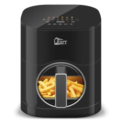 Imagen de Uten Freidora de Aire, Air Fryer Doble Resistencia 2000 W, Sin Aceite Con Ventana Visual 5,5 L, 14 Funciones Predefinidas, Recetas, Inicio Diferido, Necesidad Voltear Los Alimentos