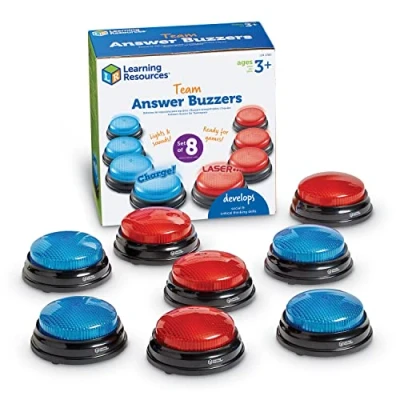 Imagen de Learning Resources Botones de Respuesta para Equipos, 4 Rojos y Azules, 2 Sonidos Distintos, Divertidos Usar en Juegos el Aula casa, 3+ años Edad