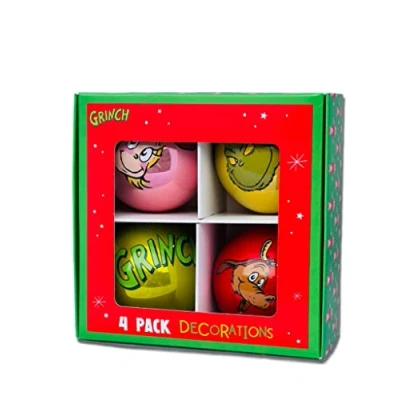 Imagen de The Grinch Juego de 4 bolas decorativas para árbol Navidad, diseño del Dr. Seuss