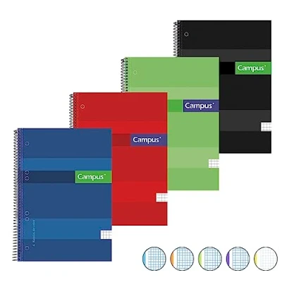 Imagen de Campus Cuadernos A4 Cuadrícula Liso, Tapa Extradura, 160 hojas, Pack de 4 blocs perfectos para uso escolar, oficina y hogar, Colores Surtidos (4 unidades)
