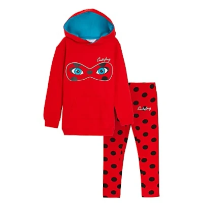 Imagen de Miraculous Ladybug Conjunto de dos piezas con capucha y leggings para niñas adolescentes, rosso, 3 4 Años