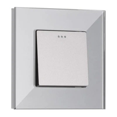 Imagen de Navaris Interruptor de pared cristal Switch con pulsador para luz Placa individual vidrio 8.5 x 4 CM empotrable en Gris