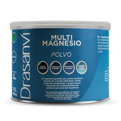 Imagen de DRASANVI MULTIMAGNESIO SUPLEMENTO magnesio POLVO Carbonato de magnesio+Citrato magnesio+Magnesio Origen Marino+Bisglicinato Energia y Recuperacion muscular Neutro 100 Gr=119 días