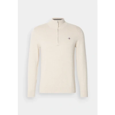 Imagen de GANT Media Cremallera de algodón clásico Suéter, Color Beige Claro, L para Hombre
