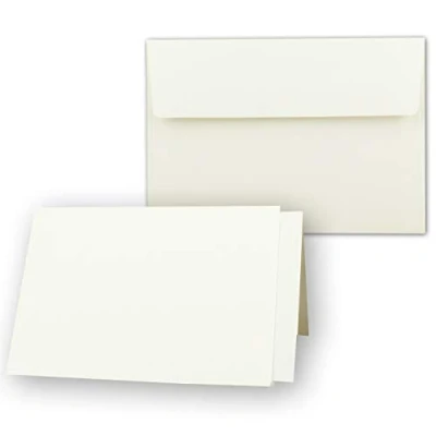 Imagen de Paquete de 25 tarjetas DIN A6/C6 con plegables en color crema, 10,5 x 14,8 cm, sobre adhesivo Plantillas crema NEUSER PAPIER