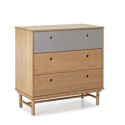 Imagen de HOMN LIVING Cómoda de Noche Magnus 3 cajones, Madera Maciza, 80 cm (Ancho) 40 (Profundo) 82 (Altura)