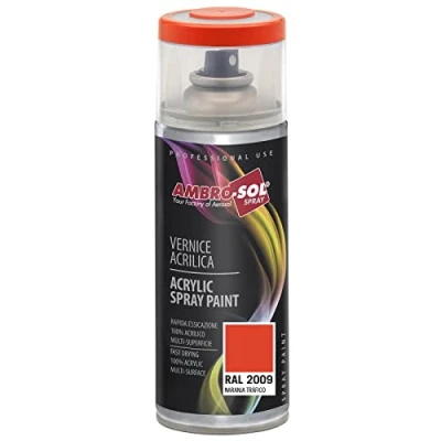 Imagen de AMBRO SOL Pintura acrílica en spray, color Naranja Tráfico, RAL 2009, resultado profesional múltiples superficies, exteriores e interiores, 400 ml
