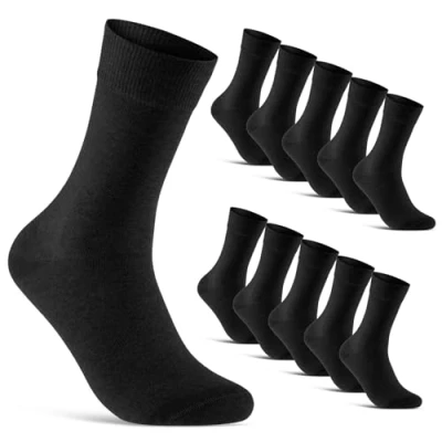 Imagen de sockenkauf24 10 Pares Calcetines Hombre y Mujer Negro Clásicos Algodón Transpirables 70201T (Negro 35 38)