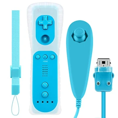 Imagen de OSTENT El sensor de movimiento del mando a distancia con cable Nunchuck + Combo compatible para la consola Nintendo Wii Color Azul