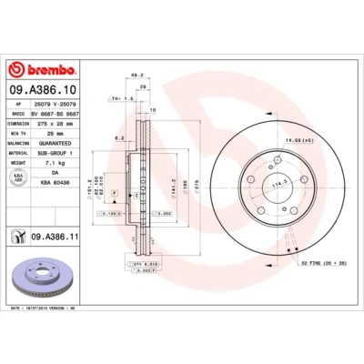 Imagen de BREMBO COATED DISC LINE 09.A386.11 Disco de freno 275 28 5 ventilación interna revestido TOYOTA: Avensis Verso, Previa / Estima II, Camry III Berlina