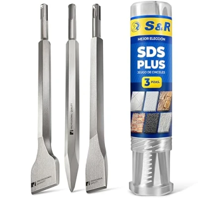 Imagen de S&amp;R Juego de 3 Cinceles SDS Plus: Cincel Plano Largo y a punta Para Taladro Bosch Makita Metabo otras marcas