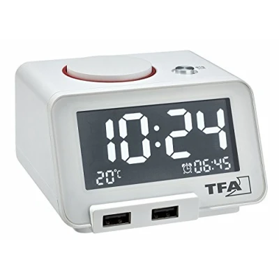 Imagen de TFA Dostmann 60.2017.02 Homtime Despertador digital con función de carga USB (blanco pilas)