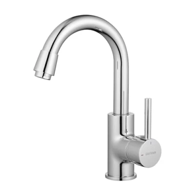 Imagen de GRIFEMA G1002 Grifo de Lavabo Alto, Mezclador Monomando Baño, Agua Fria y Caliente, Cold Start, 10% Ahorro Energía, Cromado, Plata