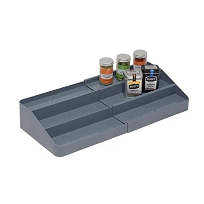 Imagen de simplywire Soporte para especias extensible de 3 niveles Organizador armarios cocina Gris