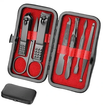 Imagen de Juego de manicura, 8 en 1 portátil viaje esencial cortaúñas Set acero inoxidable profesional la moda Kit pedicura regalo para hombres, mujeres, amigos y padres