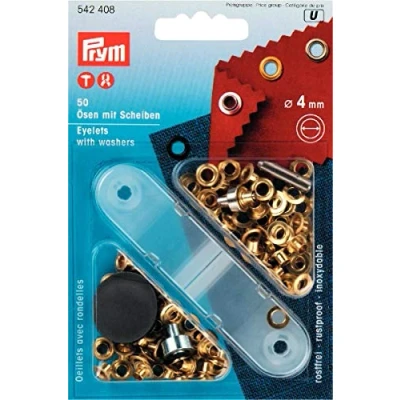 Imagen de Prym Ojales con Arandela, Metal, Oro, 4 mm Innen Ø, goldfarbig, 50 Stück