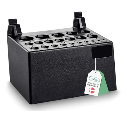 Imagen de raaco Clip 12 Soporte para Brocas Panel Perforado y Pared de Herramientas, 7,7 x 9,4 6,5 cm, Espacio 22 Brocas, Soporta hasta 5 kg, Accesorio Tablero Perforado, Set 1