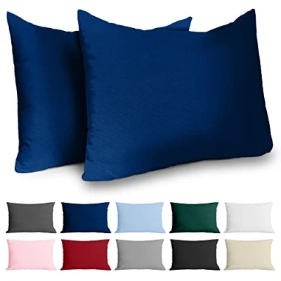Imagen de Dreamzie Funda Almohada 50x70 Algodón Reforzado (Pack de 2) Azul Oscuro Tela Apretada 57 Hilos/cm² 50 x 70 Certificación Oeko Tex