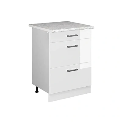 Imagen de Vicco Mueble bajo de Cocina R Line, Blanco Alto Brillo/Blanco, 60 cm con cajones y encimera