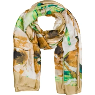 Imagen de styleBREAKER Bufanda de mujer con estampado flores coloridas en estilo acuarela, pañuelo ligero y sedoso 01016238, color:Marrón claro