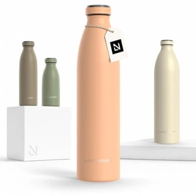 Imagen de Lars NYSØM Botella de Acero Inoxidable aislada 1l Agua 1 litro a Prueba Fugas para Deportes, Bicicleta, Perro, (Creamy Peach, 1000ml)