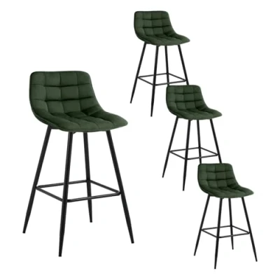 Imagen de WOLTU 4X Taburete de Bar con Respaldo Paquete 4 Marco Metal Muebles Cocina Asiento Terciopelo Alto Sillas Altas Verde Oscuro BH143dgn