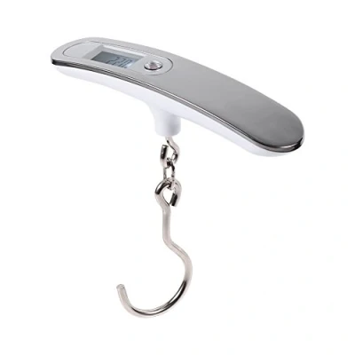 Imagen de Báscula Digital Pesa Maletas Equipaje Carros Portamaligias Pantalla LCD 50kg / 10G (Silver+Hook)