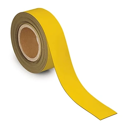Imagen de MAUL cinta de identificación 50 mm x 1 mm, rotulable con parte trasera magnética, versátil para oficina, taller, almacén y cocina, se puede cortar individualmente, 10 m longitud, amarillo