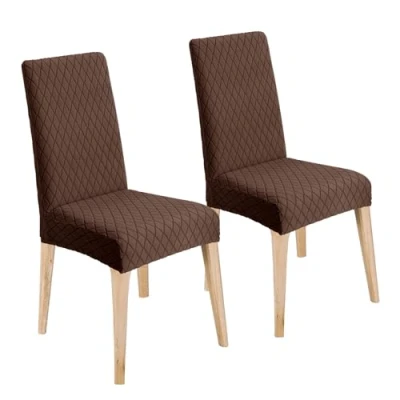 Imagen de LANSHENG Fundas sillas de Comedor, para Elásticas, Jacquard Cubiertas la Lavables Desmontables, Protectoras Cocina Hogar Restaurante (Marrón, Pack 2)